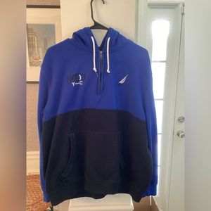 Nautica Colorblock 1/4 Zip Hoodie Windsurf Blue & Black Color. XL
